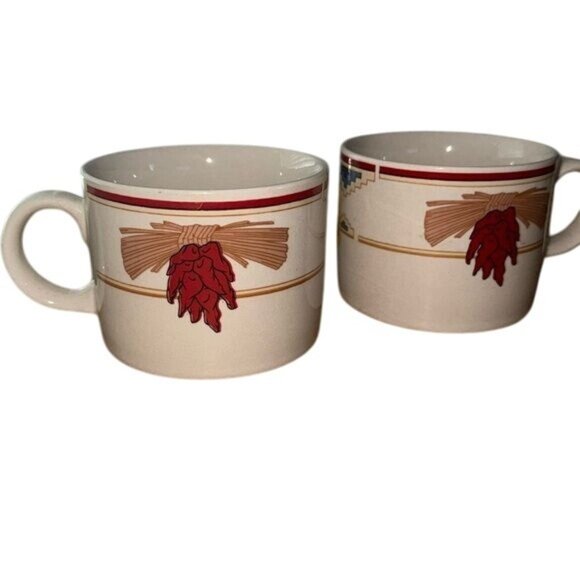 Meiwa Art Ceramic Soup Mugs Set Of 2 With Red Chili Pepper Design - Picture 2 of 8